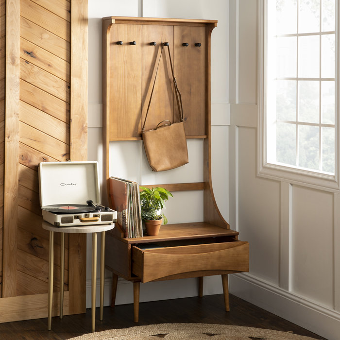 Corrigan Studio® Malena Pine Solid Wood Hall Tree with Bench and Shoe